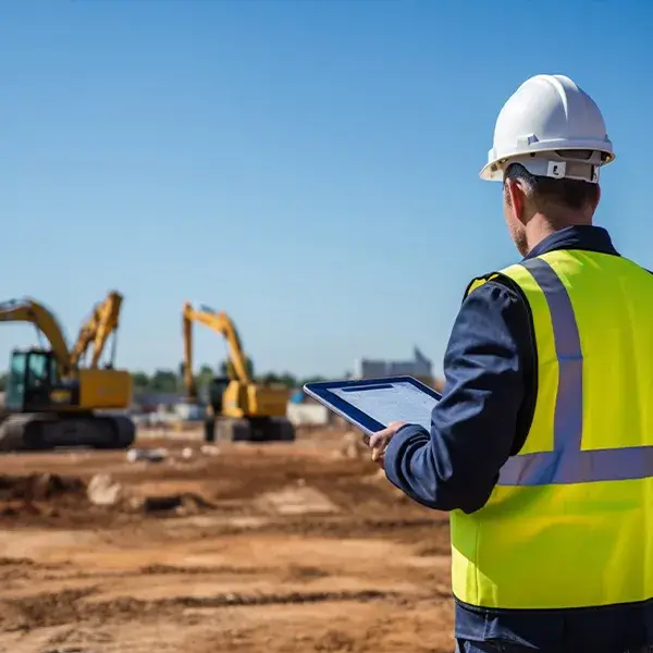 Construction manager reviewing excavation project plans